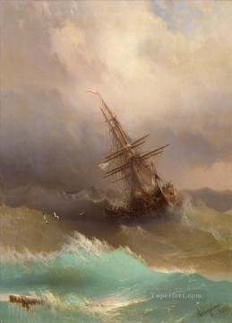 風景 Painting - 嵐の海のイワン・アイヴァゾフスキーの船 海の波